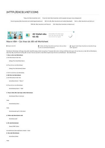 Macro VBA – Các thao tác đối với Worksheet _ Excel Vietnam