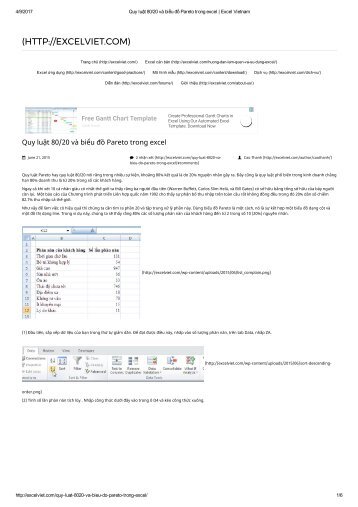 Quy luật 80_20 và biểu đồ Pareto trong excel _ Excel Vietnam