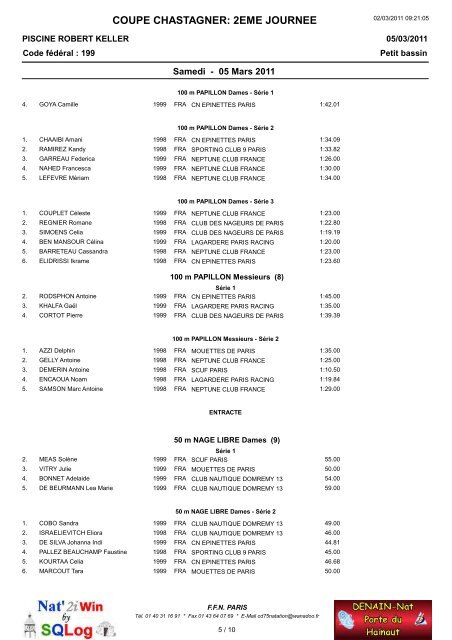 Programme coupe Chastagner - Comité de paris natation