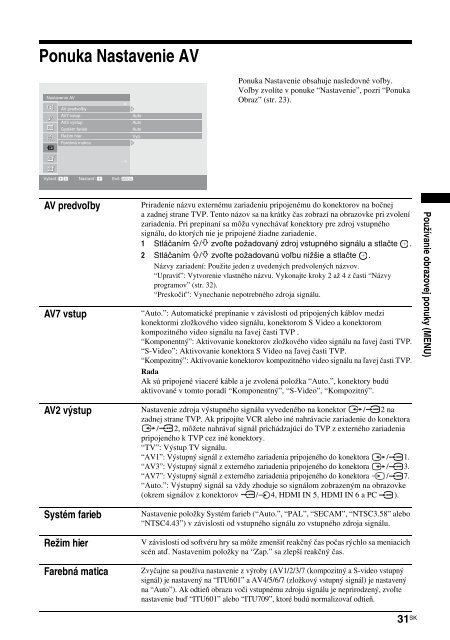 Sony KDL-46X2000 - KDL-46X2000 Istruzioni per l'uso Slovacco