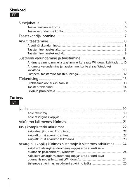 Sony SVE1713A6E - SVE1713A6E Guide de d&eacute;pannage Estonien