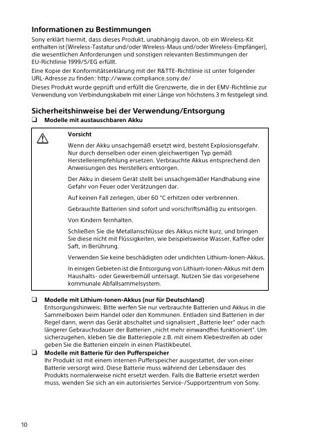 Sony SVE1713A6E - SVE1713A6E Documents de garantie Allemand