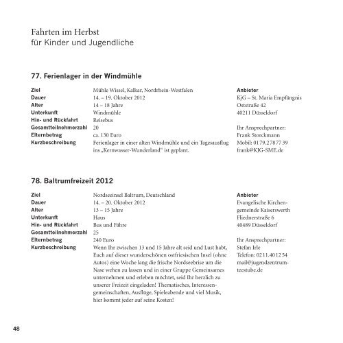 Broschüre Düsselferien 2012 Ferienfahrten - Stadt Düsseldorf