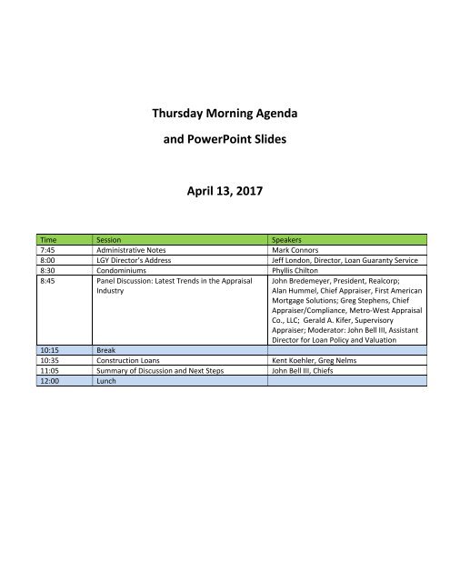 Thursday Morning Agenda and PowerPoint Slides April 13 2017
