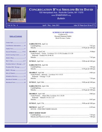 April-May-Juen Bulletin - Congregation B'nai Sholom-Beth David ...