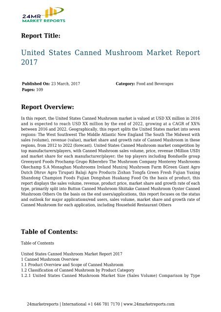 United States Canned Mushroom Market Report 2017 