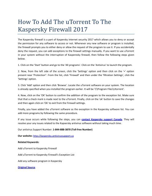 How To Add The uTorrent To The Kaspersky Firewall 2017