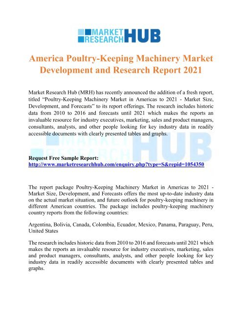 America Poultry-Keeping Machinery Market Development and Research Report 2021