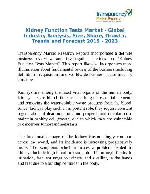 Kidney Function Tests Market