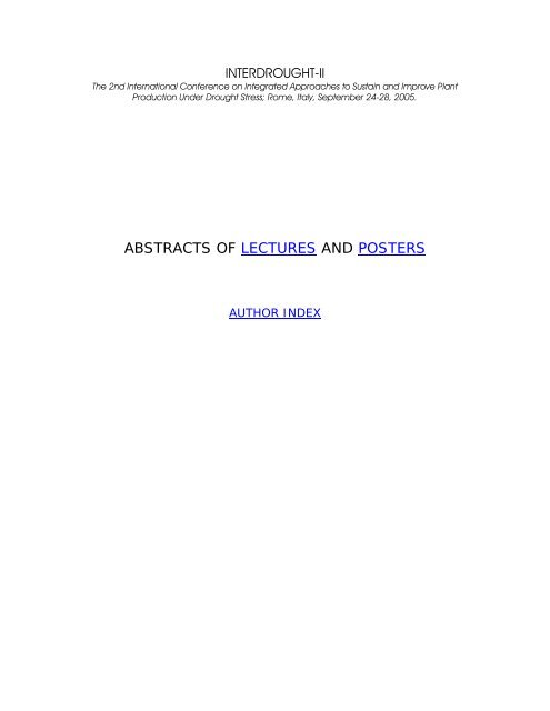 ABSTRACTS OF LECTURES AND POSTERS - Plantstress
