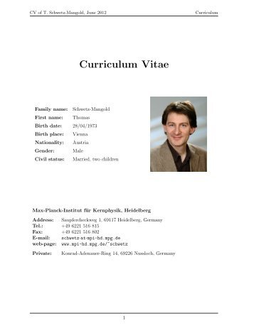 Curriculum Vitae - Dr. Thomas Schwetz-Mangold - CERN