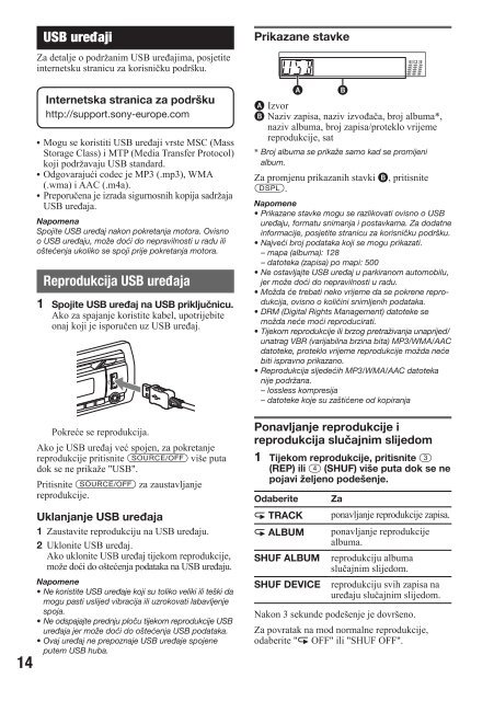 Sony CDX-GT440U - CDX-GT440U Mode d'emploi Croate