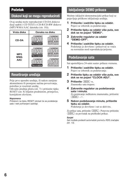 Sony CDX-GT440U - CDX-GT440U Mode d'emploi Croate