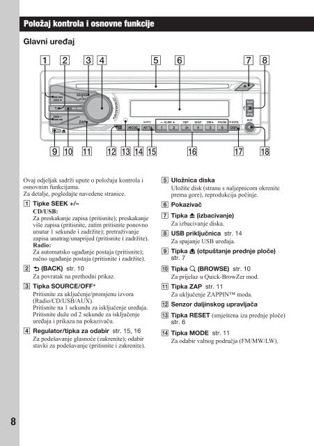 Sony CDX-GT440U - CDX-GT440U Mode d'emploi Croate