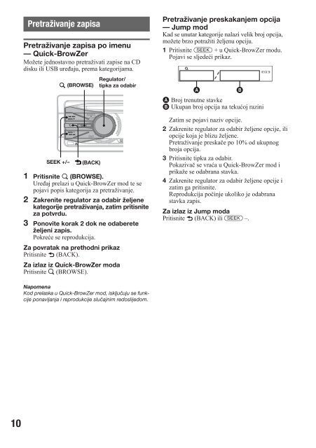 Sony CDX-GT440U - CDX-GT440U Mode d'emploi Croate