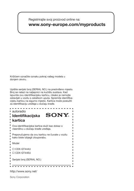Sony CDX-GT440U - CDX-GT440U Mode d'emploi Croate