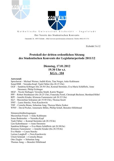 Protokoll Der Dritten Ordentlichen Sitzung Des Studentischen ...