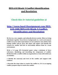 BUS 610 Week 3 Conflict Identification and Resolution