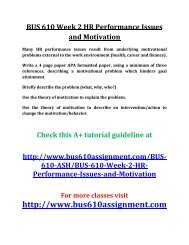 BUS 610 Week 2 HR Performance Issues and Motivation