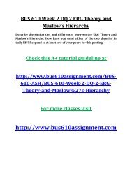 BUS 610 Week 2 DQ 2 ERG Theory and Maslow