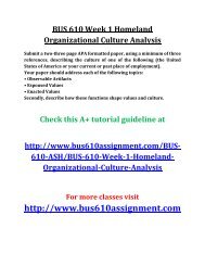 BUS 610 Week 1 Homeland Organizational Culture Analysis