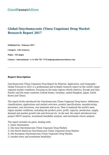 Global Onychomycosis (Tinea Unguium) Drug Market Research Report 2017
