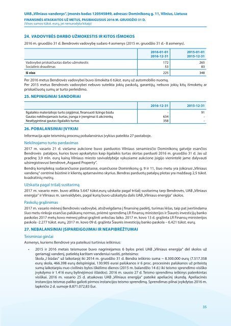 „Vilniaus vandenų“ 2016 metų finansinė ir veiklos atskaita