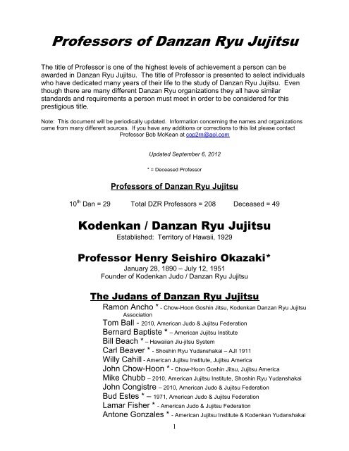 Professors of Danzan Ryu Jujitsu - Pacific Jujitsu Alliance