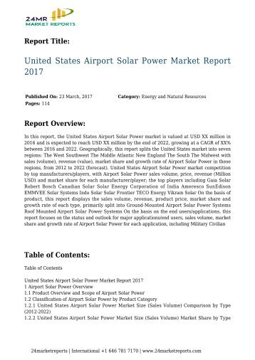 United States Airport Solar Power Market Report 2017 