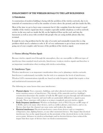 ENHANCEMENT OF THE WIRELESS SIGNALS TO THE MOLDEN BUILDNDINGS