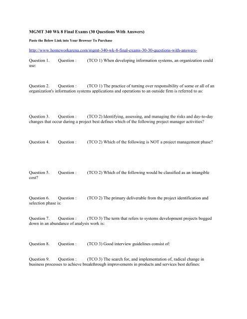 MGMT 340 Wk 8 Final Exams (30 Questions With Answers)