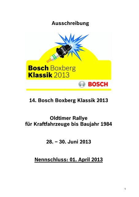 Ausschreibungen 2013 - Bosch Boxberg Klassik