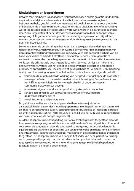 Sony SVP1321N2E - SVP1321N2E Documents de garantie N&eacute;erlandais