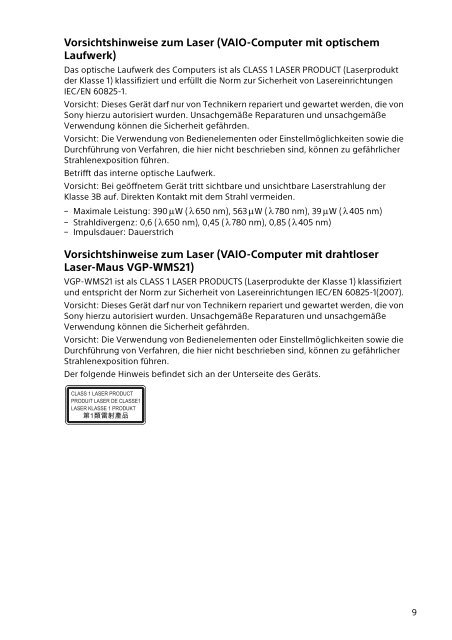 Sony SVP1321N2E - SVP1321N2E Documents de garantie Allemand