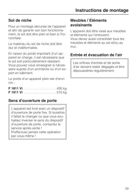 Miele KFN 29133 D edt/cs - Mode d'emploi et instructions de montage