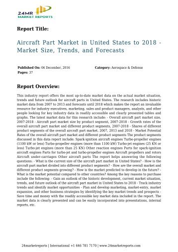 Aircraft Part Market in United States to 2018 - Market Size, Trends, and Forecasts