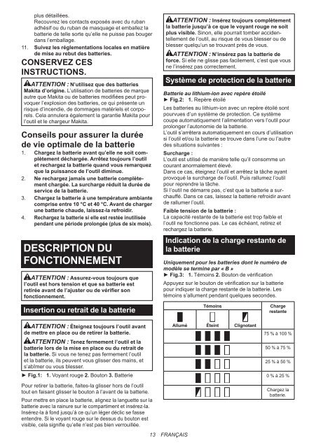 Makita Perceuse visseuse &agrave; percussion 18 V Li-Ion 5 Ah &Oslash; 13 mm (3 batteries) - DHP482RT3J - Notice