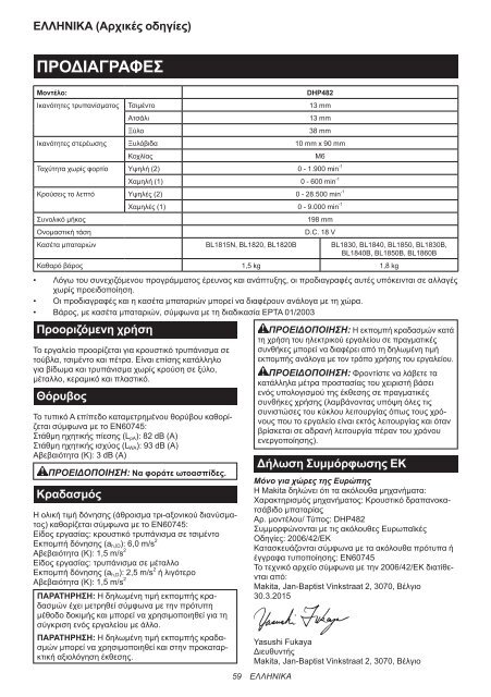 Makita Perceuse visseuse &agrave; percussion 18 V Li-Ion 5 Ah &Oslash; 13 mm (3 batteries) - DHP482RT3J - Notice