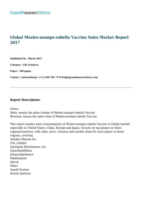 Global Meales-mumps-rubella Vaccine Sales Market Report 2017