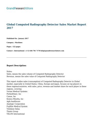 Global Computed Radiography Detector Sales Market Report 2017