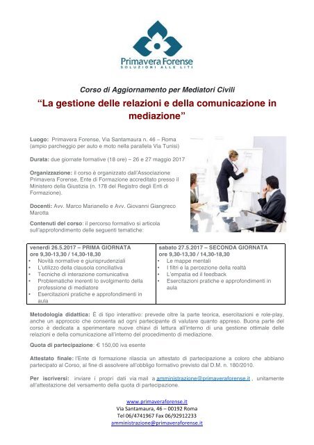 Corso aggiornamento per mediatori 26-27maggio 2017