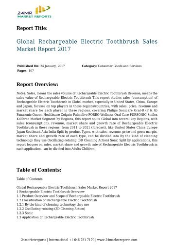 Global Rechargeable Electric Toothbrush Sales Market Report 2017 