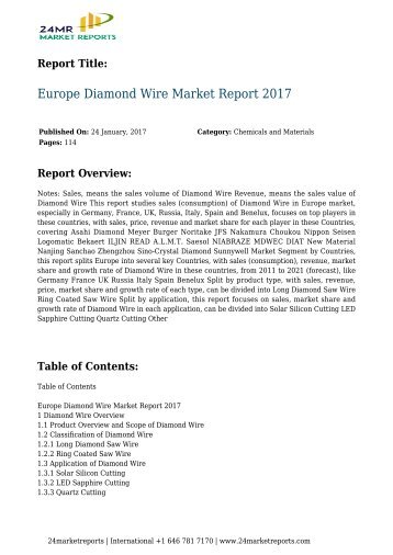 Europe Diamond Wire Market Report 2017