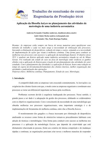 Aplicação da filosofia kaizen no planejamento das atividades de metrologia de uma indústria aeronáutica