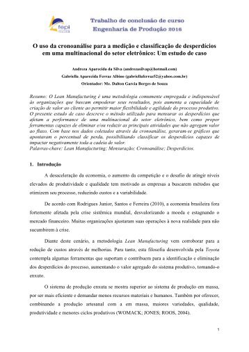 O uso da cronoanálise para a medição e classificação de desperdícios em uma multinacional do setor eletrônico: Um estudo de caso