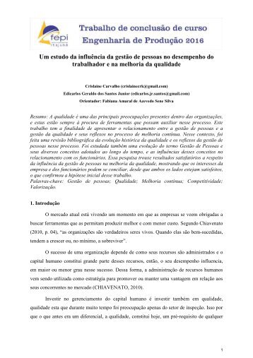 Um estudo da influência da gestão de pessoas no desempenho do trabalhador e na melhoria da qualidade