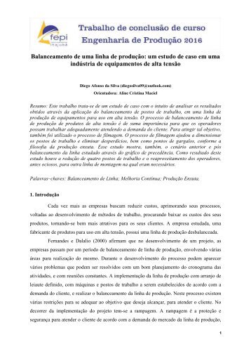 Balanceamento de uma linha de produção: um estudo de caso em uma indústria de equipamentos de alta tensão