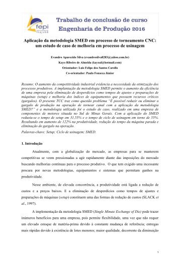 Aplicação da metodologia SMED em processo de torneamento CNC: um estudo de caso de melhoria em processo de usinagem