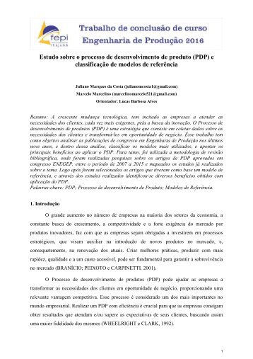 Estudo sobre o processo de desenvolvimento de produto (PDP) e classificação de modelos de referência