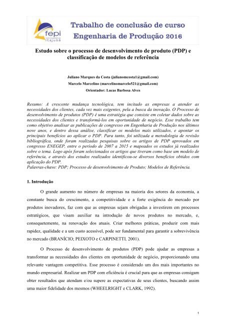 Estudo sobre o processo de desenvolvimento de produto (PDP) e classificação de modelos de referência